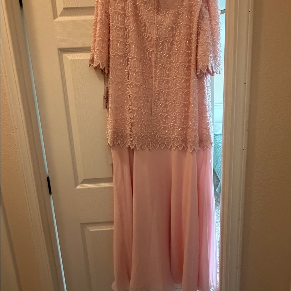 Blush Pink Beaded Lace Evening Dress - Picture 5 of 6